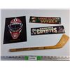 Image 1 : Minnesota Wild & Phoenix Coyotes Stickers, Sport Swap Calgary Miniature Hockey Stick & Hockey Book