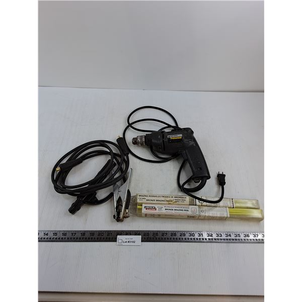 Black & Decker Electric Drill - Tested, Welding Machine Ground Clamp, Boxes of Brazing Rods