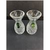 Image 2 : 9" Tall Glass Candle Holder & Pair of Short Crystal Candle Holders
