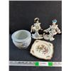 Image 1 : (2) Porcelain Figurines, Ceramic Planter and Crown Ducal Plate