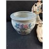 Image 4 : (2) Porcelain Figurines, Ceramic Planter and Crown Ducal Plate