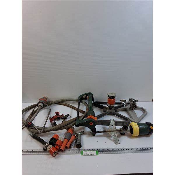 (5) Sprinklers & Adapters - & 6ft Garden Hose - As Is