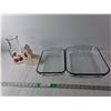 Image 1 : (2) Glass Casserole Dishes Up to 16" Long, Pitcher, Elevator Coin Bank