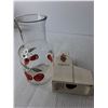 Image 3 : (2) Glass Casserole Dishes Up to 16" Long, Pitcher, Elevator Coin Bank
