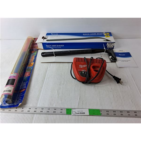 Milwaukee Battery Charger- As Is, Back Hair Shaver NIB, Window Tint