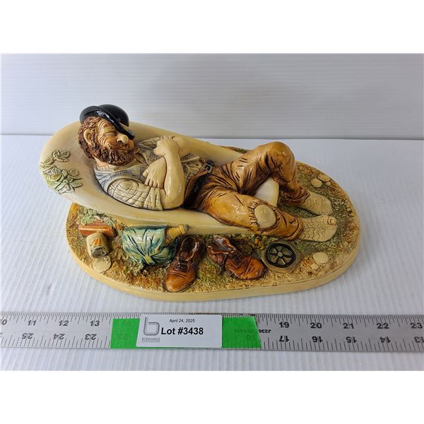 Man Sleeping in Tub with Empty Bottles Ceramic Figurine 11" Long