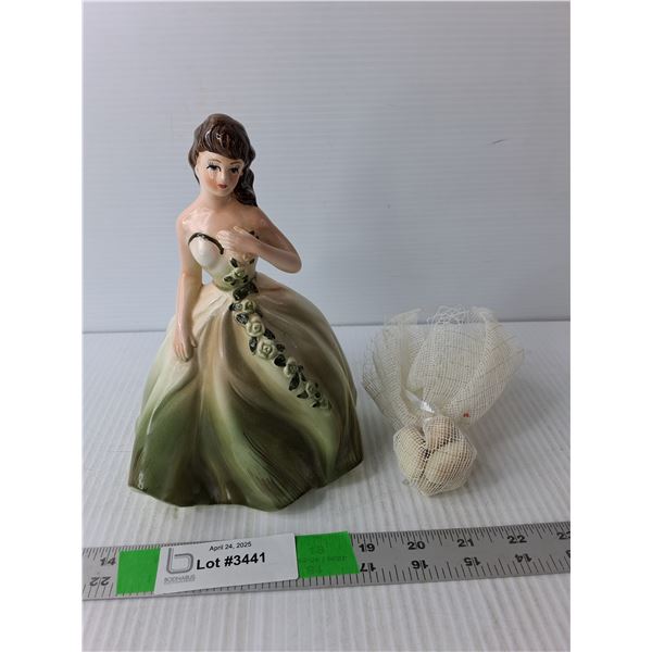 Ceramic 8" Tall Woman Figurine with Storage & Scented Stones