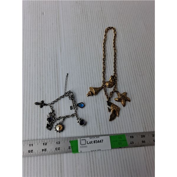 Gold Colored Sea Themed Necklace,Silver Charm Bracelet