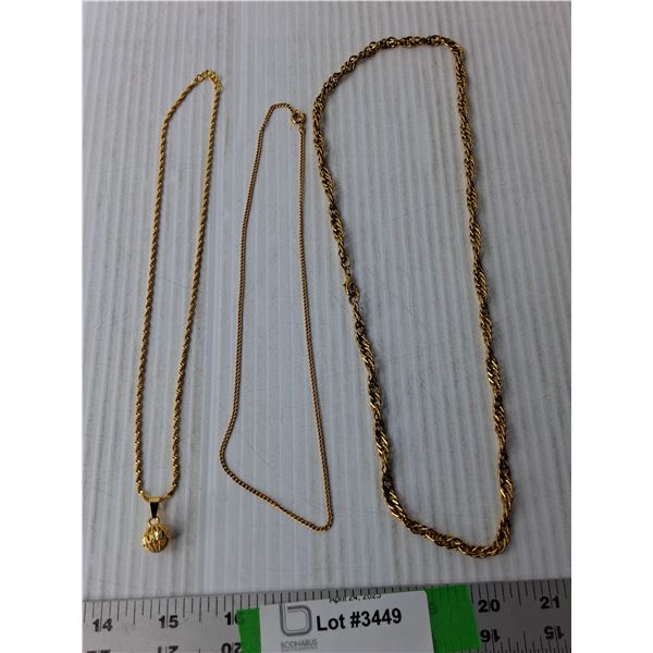 (3) Gold Colored Necklaces