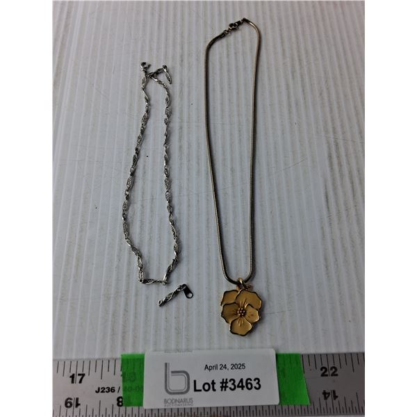 (2) Silver Colored Necklaces,One Requires Repair