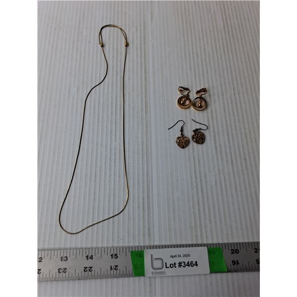 Gold Colored Necklace & (2) Sets of Earrings