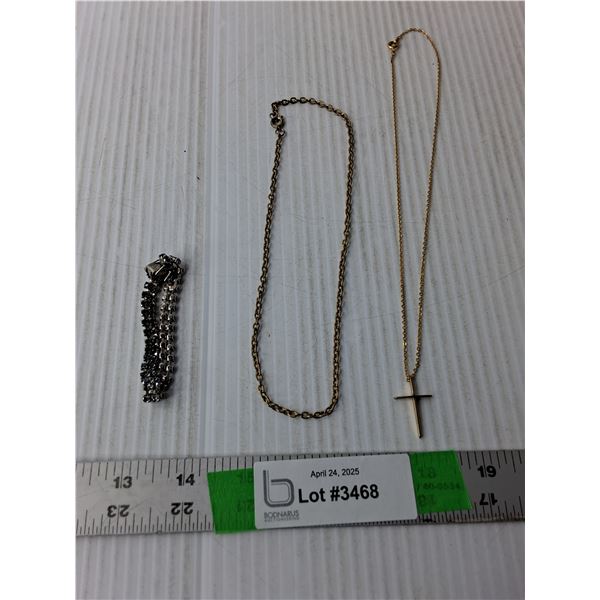 (2) Gold Colored Necklaces, & Silver Bracelet