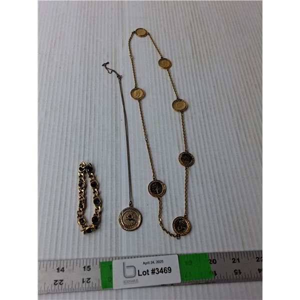 (2) Gold Colored Necklaces & Bracelet