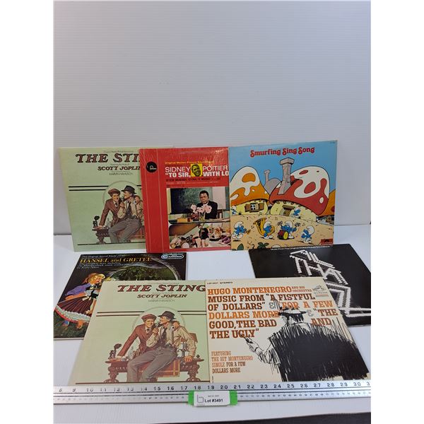 (7) Records: Smurfs, Hansel & Gretel, The Sting, For a Few Dollars More, Sidney Poiter, Misc