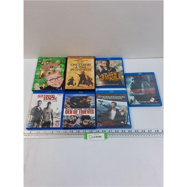 (7) DVDS & Blu-Rays: Christmas Story, International, Body of Lies, Strike Back, Three Days to Kill, 