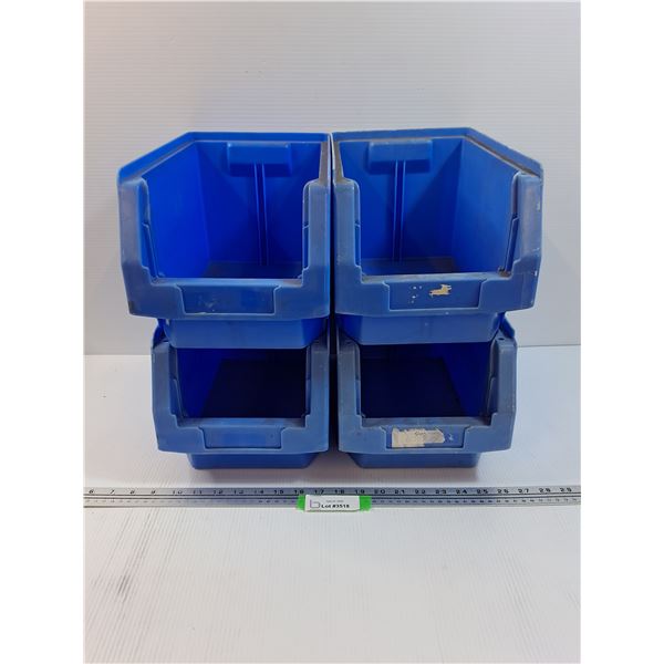 (4) Large Blue Plastic Stacking Shop Bins - 14" x 8" x 8" Each - Pick up Preferred