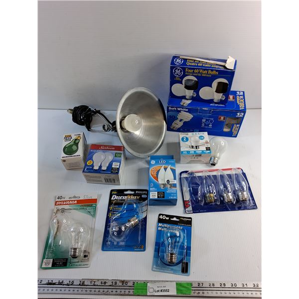 Desk Clip Lamp and Various Light Bulbs - As Is