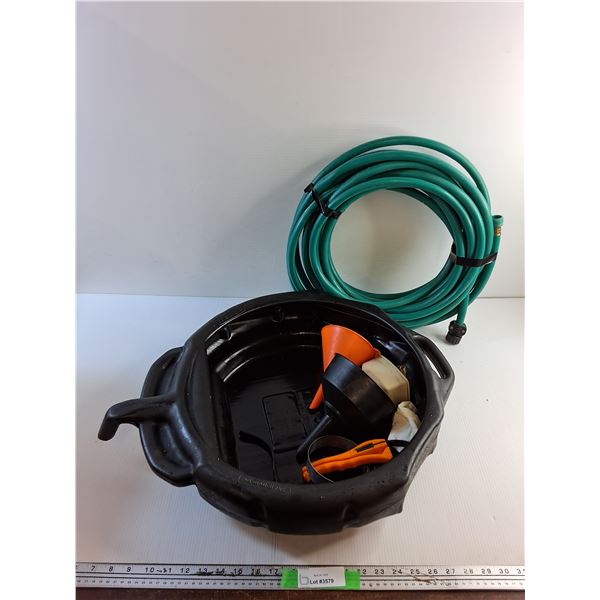 Oil Pan, Funnels and Water Hose