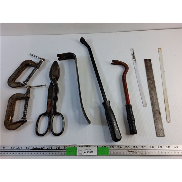 C Clamps, Pry Bar, Tin Shears, Saw Blades, Ruler and Nail Pullers