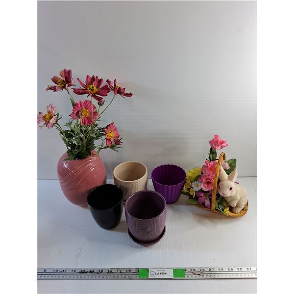Planters, Flower Vase, Artificial Plant and Easter Bunny Decor