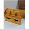 Image 2 : Wood Desk Organizer, Shelf, Wicker Wall Magazine Holder