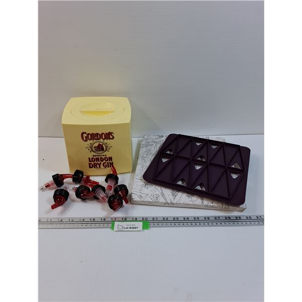 Gordons Dry Gin Ice Bucket, (8) Liquor Spouts, Epicure Appy Maker