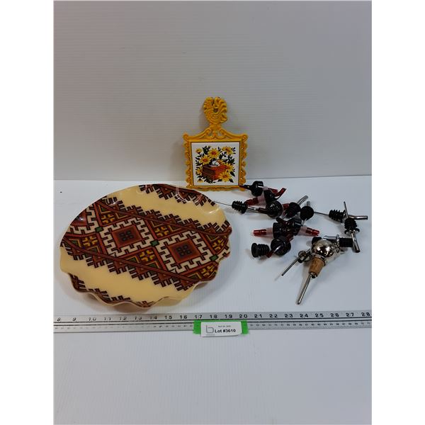 Southwestern Inspired Serving Tray & Sunflower Trivet & (12+) Liquor Spouts