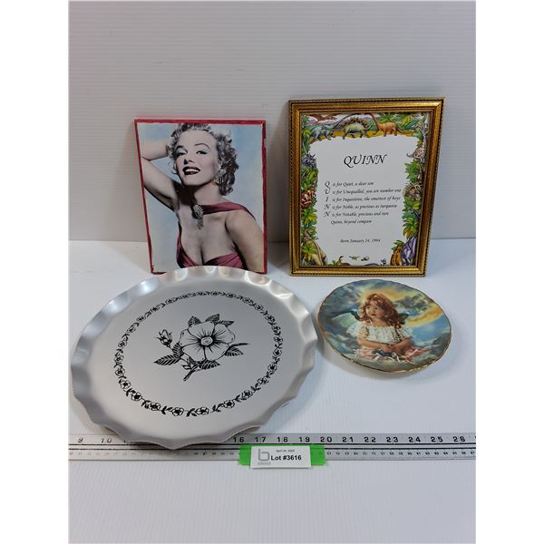 Marylin Monroe Picture, Quinn Poem in Frame, Floral Serving Platter, Angel Collector Plate