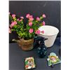 Image 2 : Lot: Teapot w/Faux Flowers, Planter Pot, (2) Water Spritzer, Marbles, Picture Frames
