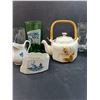 Image 2 : Dishes Lot: Butterfly Teapot, Rolling Rock Glass, Blue Delft Napkin Holder, Misc