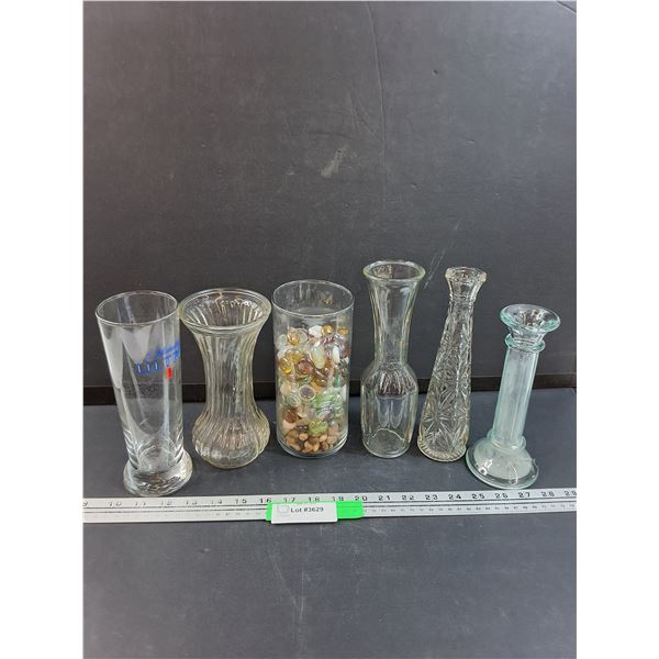 (6) Vases - Assorted & Decorative Glass Stones