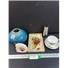Image 1 : Lot: Vase, MCM Floral Serving Dish, Teacup/Saucer, Unicorn, Misc