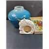 Image 2 : Lot: Vase, MCM Floral Serving Dish, Teacup/Saucer, Unicorn, Misc