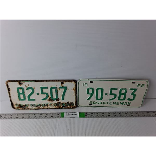 (2) Saskatchewan Vintage License Plates- 1966/68
