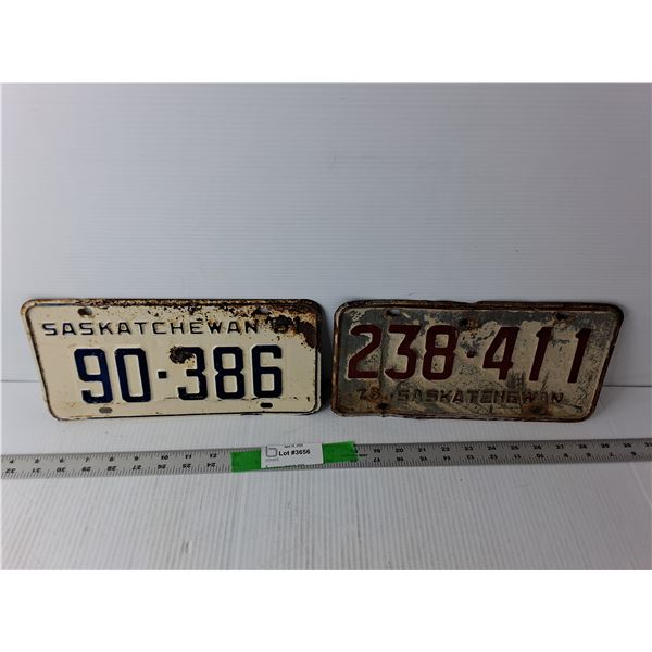 (2) Saskatchewan Vintage License Plates- 1961/75
