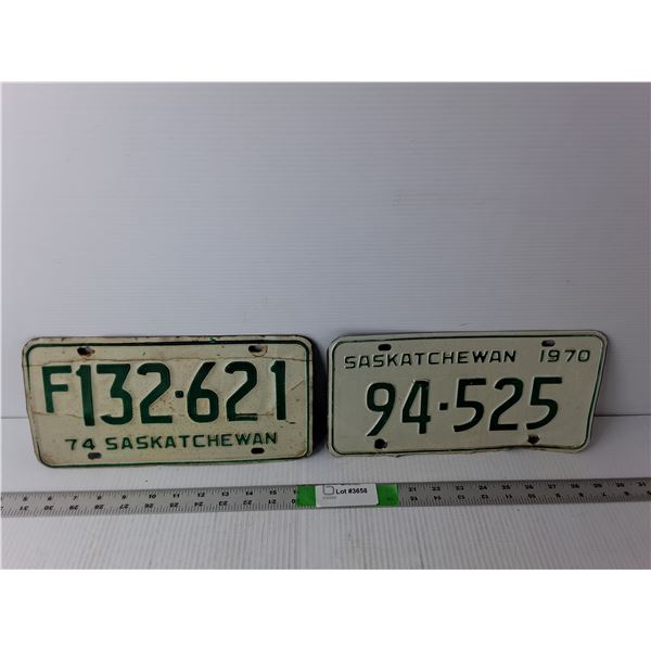 (2) Saskatchewan Vintage License Plates- 1970/74
