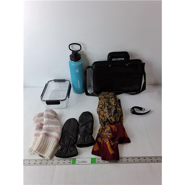 Small Portfolio Bag, Plastic Food Container, Digital Watch-Working