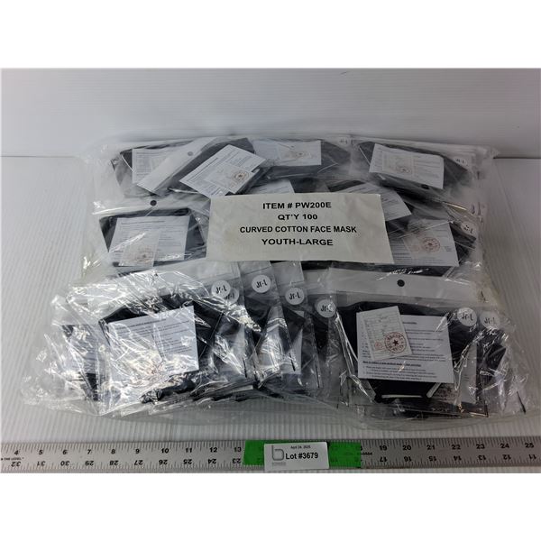 (100) Curved Cotton Face Masks- Youth L, Sealed