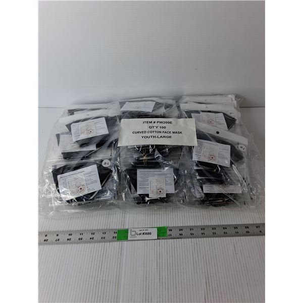 (100) Curved Cotton Face Masks- Youth L, Sealed