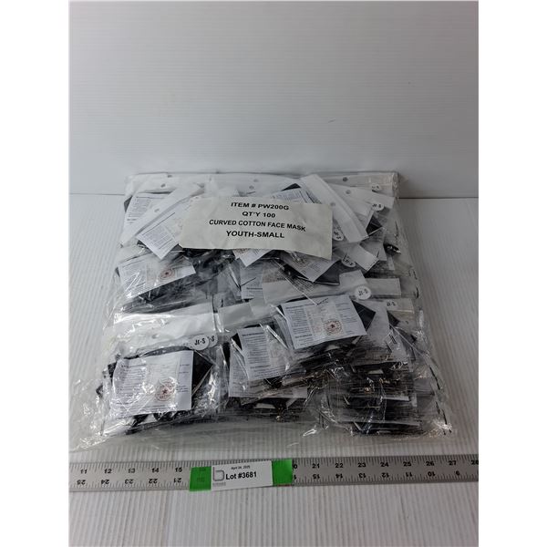 (100) Curved Cotton Face Masks- Youth S, Sealed