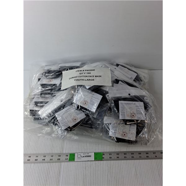 (100) Curved Cotton Face Masks- Youth L, Sealed