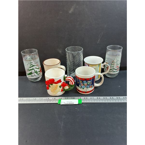 (4) Mugs & (3) Christmas Glasses