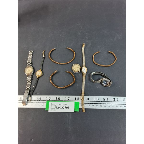 (4) Watches - Assorted & (3) Metal Bracelets - As Is