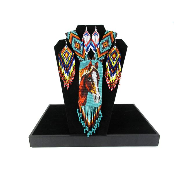 Beaded Necklace- 21"- 2 Pair Beaded Earrings