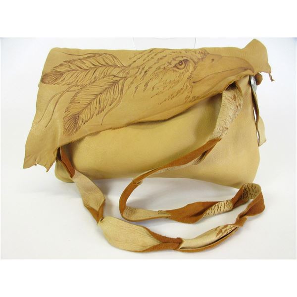 Marked Cathy Snyder Native Doeskin Purse Burnt Eagle On Outside- Painted Eagle Inside- 11" X 8"