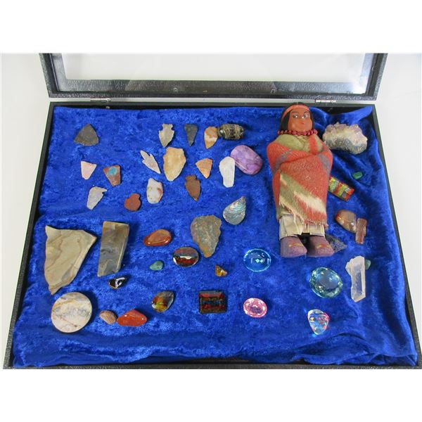 Case Of Indian Artifacts And Colored Stones- Case Does Not Sell