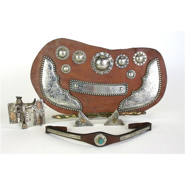 Marked Sterling .925 Saddle Belt Buckle- 4" X 2.75"- Display Of German Silver Conchos And Saddle Tri