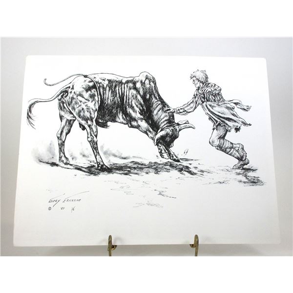 Signed Gary Ericson 83 Clown And Bull Print- 16.5"X 12.5"