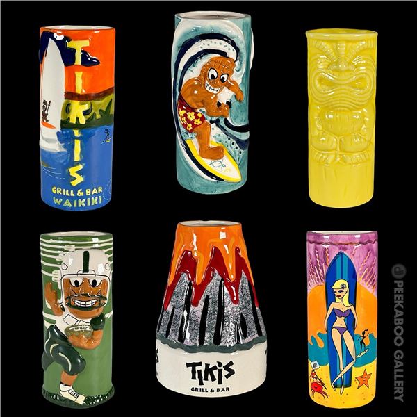 TIKIS GRILL & BAR COLLECTION of SIX (6) TIKI MUGS.