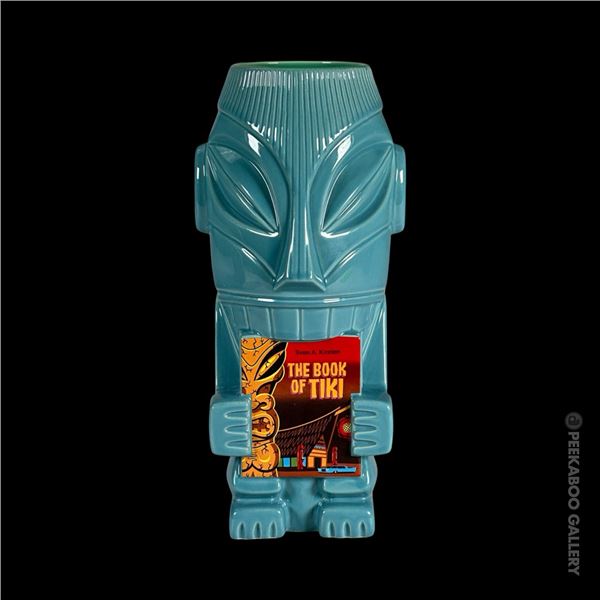 SIGNED BLUE 20TH ANNIVERSARY BOOK OF TIKI MUG w/ SIGNED NUMBER CARD IN ORIGINAL BOX.